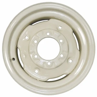 Allis-Chalmers Front Wheel Rim 6 x 16 inches, 6 Lug, painted in cream color, designed for vintage or agricultural tractors.