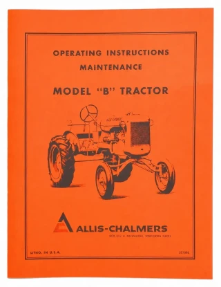 Allis-Chalmers Allis Chalmers B Operators Manual, orange cover with illustration of a tractor, operating instructions and maintenance details.