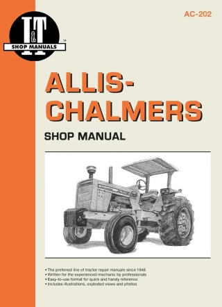 Allis-Chalmers Allis Chalmers IT I &T Shop Service Manual AC-202, grey sketch of an Allis-Chalmers tractor on the cover page.