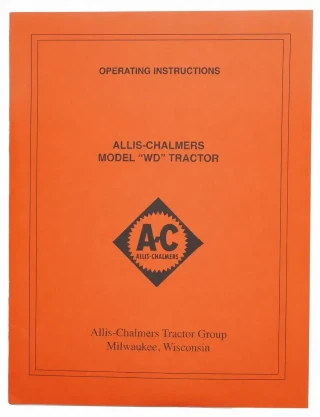 Allis-Chalmers WD Operators Manual, orange cover with black text and logo, includes operating instructions for Allis-Chalmers Model WD Tractor.