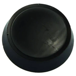 Black round Allis-Chalmers farm tractor steering wheel center cap, shown from above at an angle against a white background.