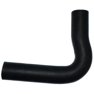 Black, L-shaped lower radiator hose for an Allis-Chalmers D15 farm tractor, shown on a white background.