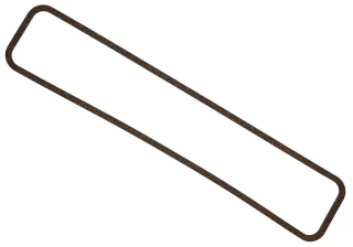Long, narrow brown rectangular valve cover gasket with rounded corners, shown diagonally on a white background; for Allis-Chalmers D17 Diesel, WD45 Diesel, and D19 farm tractors.