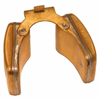 Allis-Chalmers Marvel Schebler Carburetor Float for Allis-Chalmers G, Massey Harris Pony, a gold-colored metal float with visible mounting screws and metal seams.