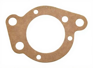 Flat brown fiber oil pump gasket for Allis-Chalmers D10 and D12 farm tractors, with a large central opening and several smaller mounting holes, shown on a white background.