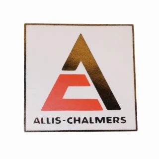 Allis-Chalmers AC Logo Mylar Decal 1-1/2" x 1-1/2" - A137e, square decal with Allis-Chalmers logo in black and red on a white background