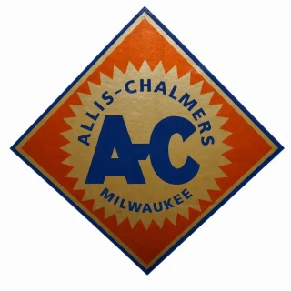 Allis-Chalmers Allis Chalmers AC Diamond Vinyl Decal, Orange/Gold, 6 in. - close-up of the retro diamond-shaped logo sticker with bold blue AC letters and orange/yellow background.