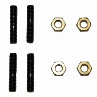 Allis-Chalmers G Manifold Stud Set with Brass Nuts, black threaded studs and gold-colored brass nuts arranged on a white background.