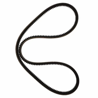Black toothed fan belt for Allis-Chalmers 190 and 190XT farm tractors, arranged in an elongated loop on a white background.