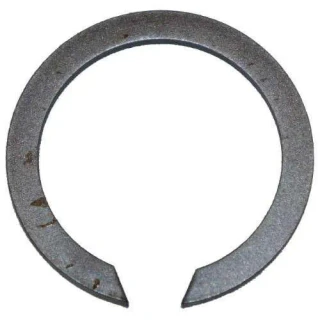 Gray metal snap ring for an Allis-Chalmers farm tractor front spindle, shown flat against a white background. The circular ring has a gap at the bottom with two inward-pointing ends.