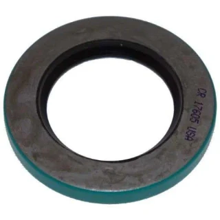 Black circular lower spindle shaft seal with a teal outer edge for the front tricycle assembly of Allis-Chalmers B, IB, C, and CA farm tractors.