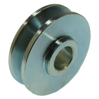 Metal Allis-Chalmers farm tractor alternator pulley with a single 3/8-inch belt groove and a 2-3/8-inch outer diameter, shown at an angle.