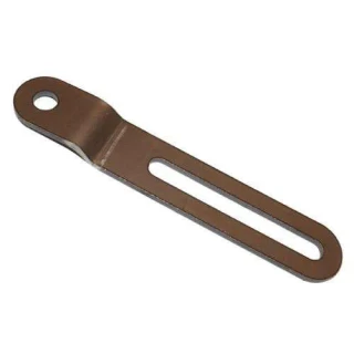 Brown metal Allis-Chalmers G generator top adjustment bracket, part number 70800321. The long, flat bracket has a raised bend near one end, a round mounting hole at the short end, and an elongated adjustment slot along the rest of its length.