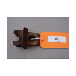Allis-Chalmers D19 Used Wheel Wedge Clamp, rusty and used industrial tractor part with an orange tag attached for identification.