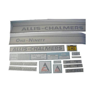 Allis-Chalmers Allis Chalmers 190 One-Ninety XT Diesel Vinyl Cut Decal Set, digital image showing various decals including brand name, model, and safety labels for tractor customization.