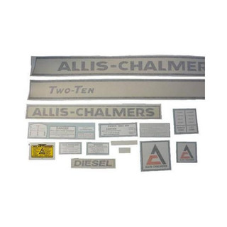 Allis-Chalmers Allis Chalmers 210 Two-Ten Diesel Vinyl Cut Decal Set, various decals including logos and warning labels.