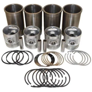A kit containing pistons, sleeves, rings, pins, and various gaskets designed for Allis-Chalmers farm tractors such as models B, C, CA, IB, and RC.