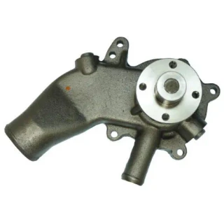A metal water pump designed for Allis-Chalmers farm tractors, with product numbers 74062321 and 74007683. The pump has a cylindrical body with an attached mounting flange and a protruding pipe for water intake or output.