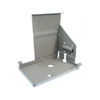 A metal battery tray designed for Allis-Chalmers farm tractors, specifically for the D14 and D15 models. The tray features a flat base with holes for securing the battery, and a vertical section to support the battery and prevent movement during operation.