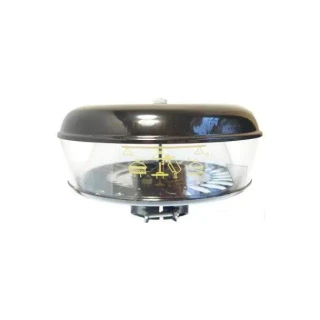 Aftermarket Pre Cleaner Assembly With Metal Base And Lid, clear plastic pre cleaner with metallic lid and base, used for industrial or automotive filtration systems.