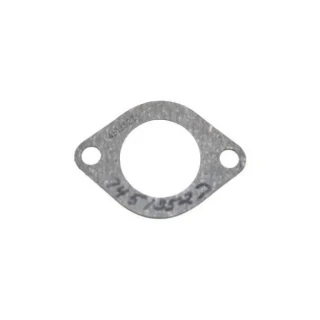A gasket for the water outlet pipe, designed for Allis-Chalmers D17 Diesel and D19 farm tractors. The gasket is metallic, with a central hole and two smaller holes on each side for mounting.