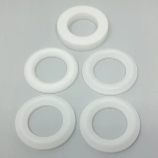 A set of five white rubber packing seals arranged on a plain light grey background, used for Allis-Chalmers hydraulic ram assemblies, specifically for the B, IB, and C models.