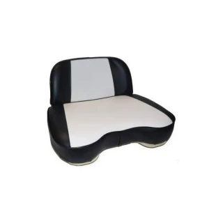 A complete seat assembly designed for Allis-Chalmers farm tractors, featuring black and white colored upholstery with a cushioned seat and backrest.