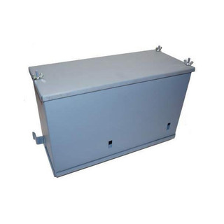 Allis-Chalmers D15 Diesel Battery Box Fender Mount, industrial grey battery storage box with mounting brackets for tractor application.
