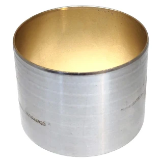 A cylindrical metal spindle bushing with a silver exterior and a gold-colored interior, designed for Allis-Chalmers farm tractors.