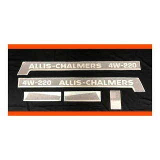 Vinyl decal set for Allis-Chalmers 4W-220 farm tractors, including several strips with the text 'ALLIS-CHALMERS' and '4W-220', designed for application on tractors.