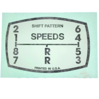 A vinyl decal for Allis-Chalmers farm tractors, specifically showing the shift pattern for the transmission range. The decal features a semi-hexagonal shape with numbers 1 through 8 on the left side and 2 through 6 on the right side, with a horizontal line across the middle labeled "SPEEDS". Beneath the line are the letters R and R, indicating the reverse gear. The text "SHIFT PATTERN" is at the top, and "PRINTED IN U.S.A." is at the bottom.