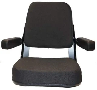 Allis-Chalmers Comfort Classic Vinyl Seat Assembly, black cushioned tractor or machinery seat with armrests.