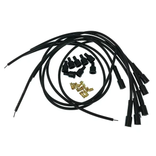 Allis-Chalmers Spark Plug Wire Set Straight Boots for 6-Cylinder Electronic Ignition, black spark plug wires with boots and brass connectors for engine ignition system.