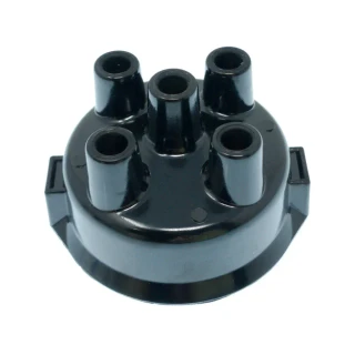 Allis-Chalmers Premium Distributor Cap 4 Cylinder, close-up view of black distributor cap designed for various tractors including Allis Chalmers, Avery, Case, Cockshutt, International/Farmall, John Deere, Massey Ferguson, Massey Harris, Minneapolis Moline, Oliver.
