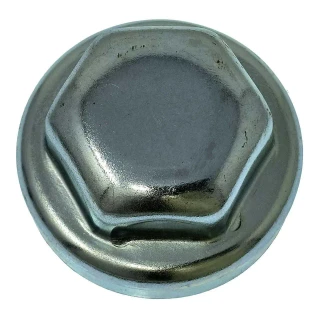 Allis-Chalmers Front Wheel Hub Cap for Allis-Chalmers WD45, WD, D14, D15, D17, close-up view of a metallic wheel hub cap with a hexagonal center and smooth finish.