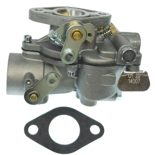 Allis-Chalmers Zenith Style Carburetor for Allis Chalmers D10 D12 70235975, metallic carburetor with attached linkage and a gasket.