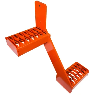 DJS Tractor Parts Step Allis-Chalmers 180 185 190 190XT 200, orange metal step with foot grip pads and mounting hole.