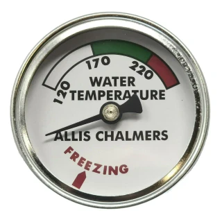 Allis-Chalmers Temperature Gauge Black Needle, water temperature gauge with a black needle for Allis-Chalmers tractors models B, IB, C, CA, RC, WC, WD, WD45, WF.