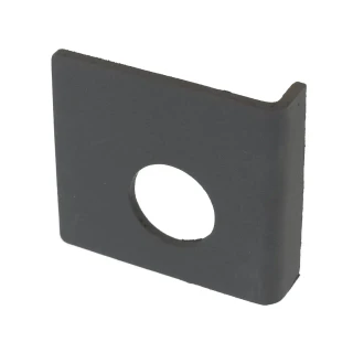 Allis-Chalmers B Clutch Rod Clip KI1275, black metal clip with a circular hole in the center for gear mechanism attachment.