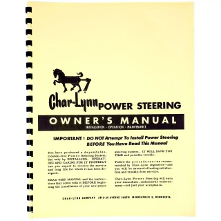 Allis-Chalmers Char-Lynn Power Steering Owners Manual, yellow spiral-bound technical manual with black printed text and logo.
