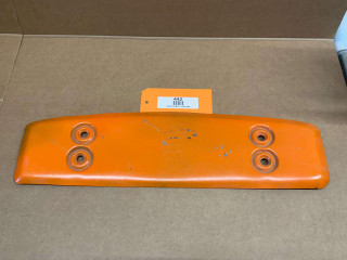 Allis Chalmers B C Seat Back Primered Metal, orange painted metal seat back with four mounting holes, used for tractor seat replacement or restoration.