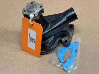 Allis-Chalmers Water Pump WC WD WF WD45 AC-229D, display image of an industrial water pump with a black metal housing, an attached gray metal component, and a blue gasket on a plain background.