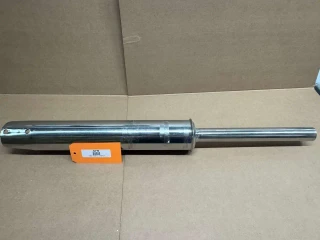 Allis-Chalmers B CA C D10 D12 Stainless Steel Muffler, display image of a cylindrical stainless steel muffler with mounting hole and a long connecting pipe.