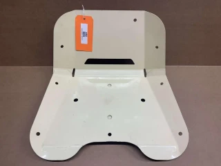 Allis Chalmers Metal Seat Pan for D10, D12, D14, D15, D17, D19, D21, display image of a white metal seat pan with multiple mounting holes and a black handle, used in vintage tractors.