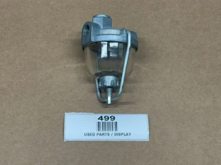 Allis-Chalmers G, 170, 175, 180 Sediment Bowl Assembly for display, showing a metallic sediment bowl with mounting hardware and a drain screw, used for fuel filtration in tractor engines.
