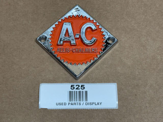 Allis-Chalmers Persian Orange #2 Emblem, a decorative display emblem featuring the initials 'A-C' in silver on an orange background with a metal frame and mounting holes.