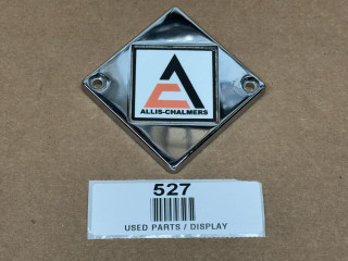 Allis Chalmers Steering Wheel Emblem with Decal (Display), a chrome emblem featuring the Allis Chalmers logo with a black, orange, and white design.
