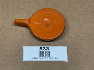 Allis-Chalmers Cap, Radiator or Fuel Cap 70207244, orange round cap with a small handle on the side, used for tractors or machinery.