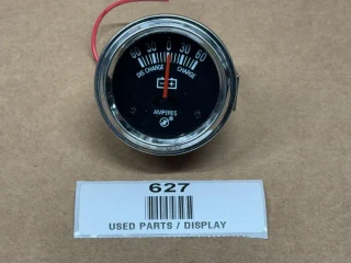 Ammeter 60-0-60 AMP Gauge 2-inch Diameter (Display), round analog current meter for measuring electrical current with black face and red needle.