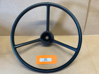 Allis Chalmers Deep Dish Steering Wheel, display model of a deep dish steering wheel with three spokes and black finish.